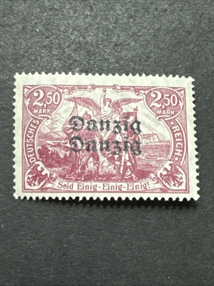 1920 Free City Of Danzig 2.5 Reichsmarko Double Overprint Danzig Rare Old Stamp