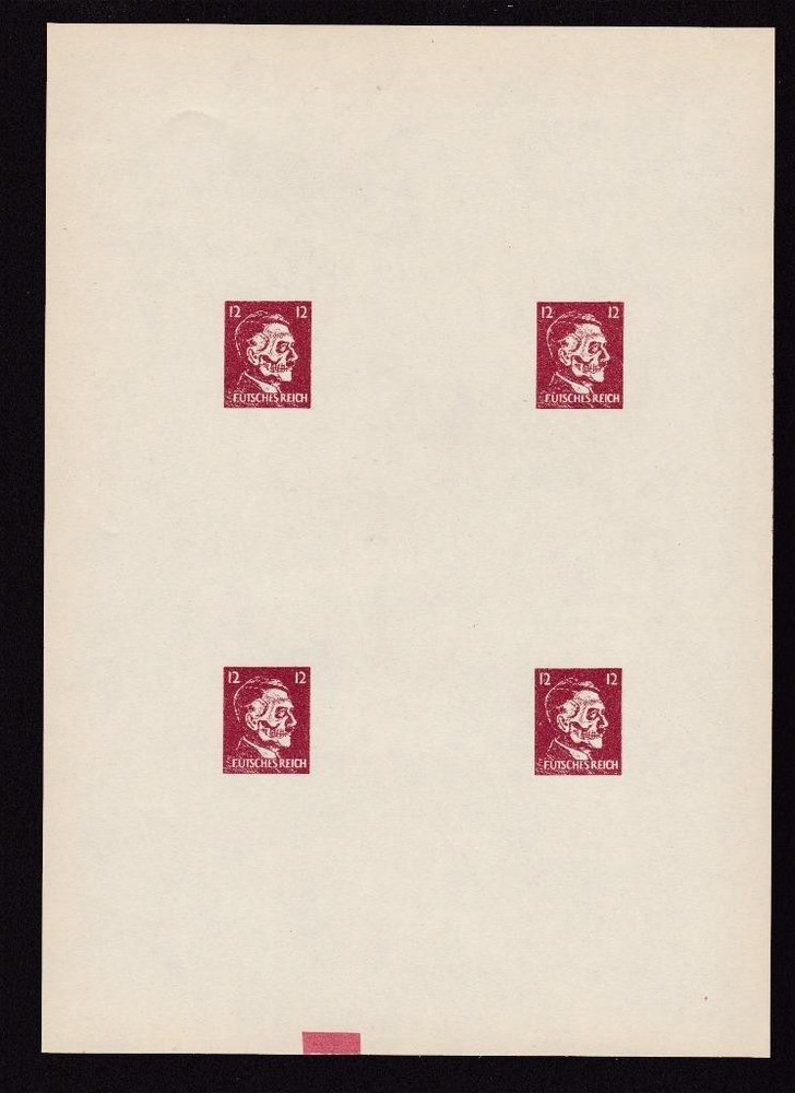 60607- GERMANY 1944 – MNH FORGERY SHEET WITH 4x ‚FUTCHES REICH‘ – HITLER SKULL