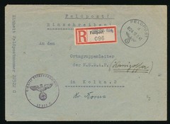 Germany WWII 1943 Registered Feldpost Cover NSDAP Kolka Latvia R Label 096