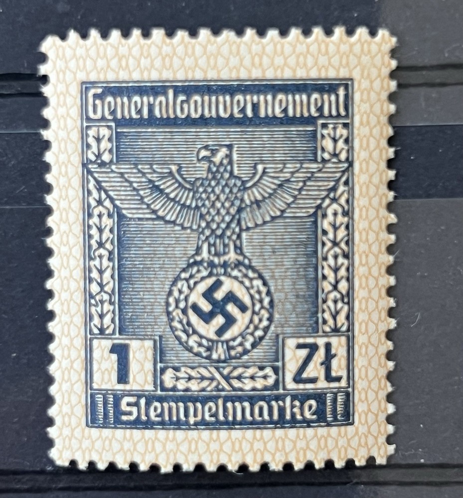 German ww2 Generalgouverment Occupation Document Fee Stamp 1 Zł