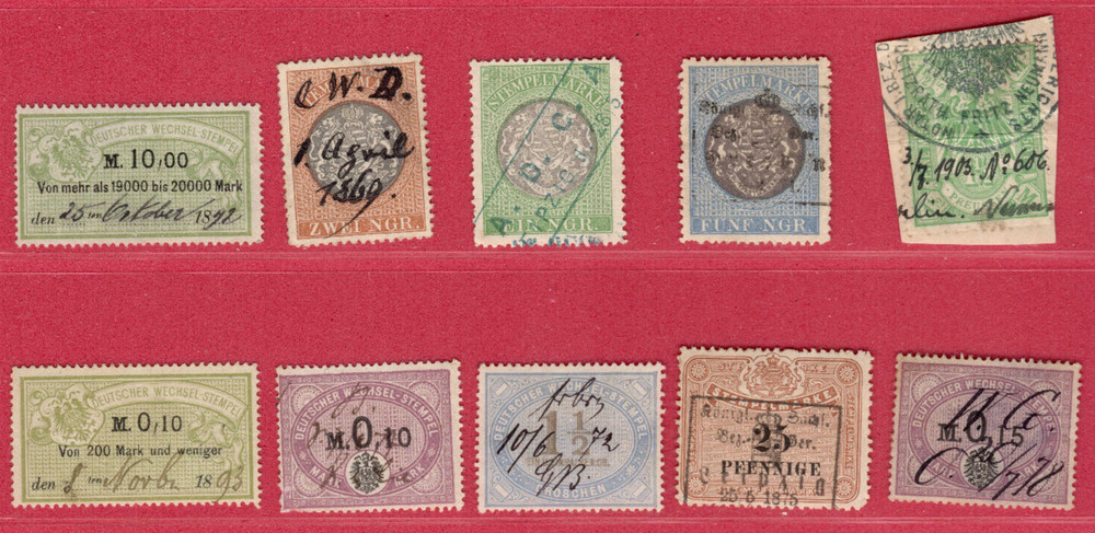 GERMANY LOT OF 10 REVENUE STAMPS 8633