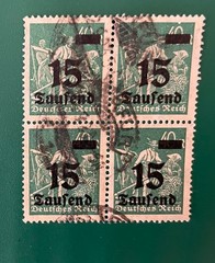 3 Overprinted Blocks Of 4 From Germany From 1920s: 136, 241, 284