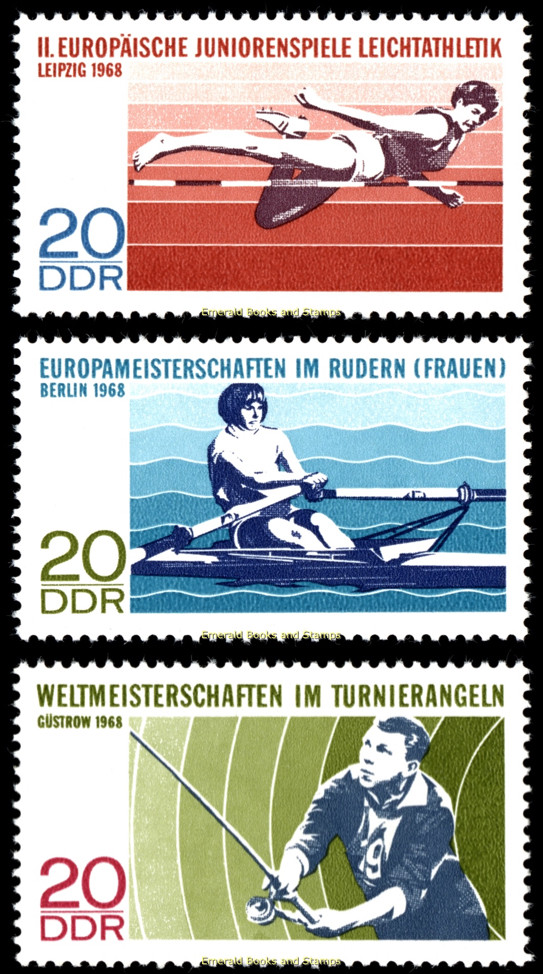 EBS East Germany DDR 1968 – Athletics – Rowing – Fishing – Michel 1372-1374 -MNH