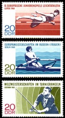 EBS East Germany DDR 1968 – Athletics – Rowing – Fishing – Michel 1372-1374 -MNH