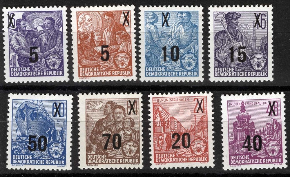DDR Sc 216-223 Multicolor 5pf-70pf 1954 MNH Original Gum Complete Set