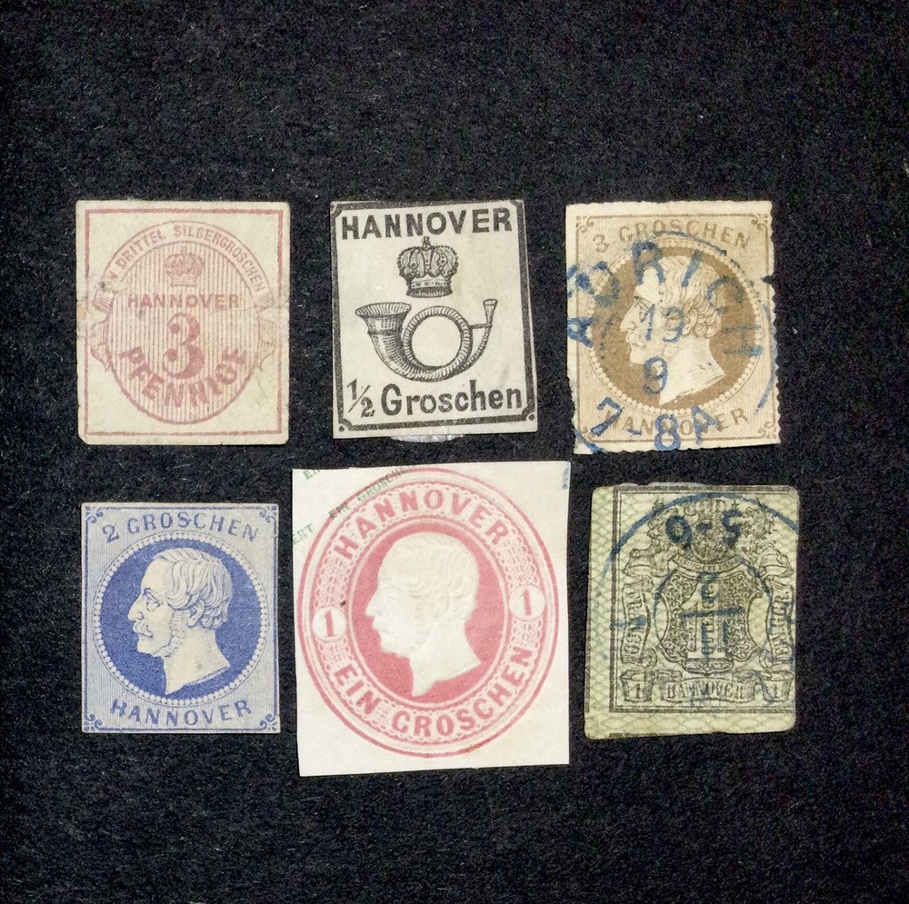 GERMANY – HANNOVER 6 pc. LOT — 1850s 1860s classic Imperf & Stationery Postmarks