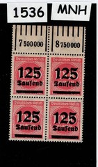 MNH block Overprint 125K over 1000Mk Sc #255 Weimar German Republic 1923 #1536