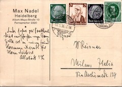 GERMANY 1936 POSTAL UPRATED STATIONERY POSTCARD MULT FRANK ADDR ITALY & POSTMARK