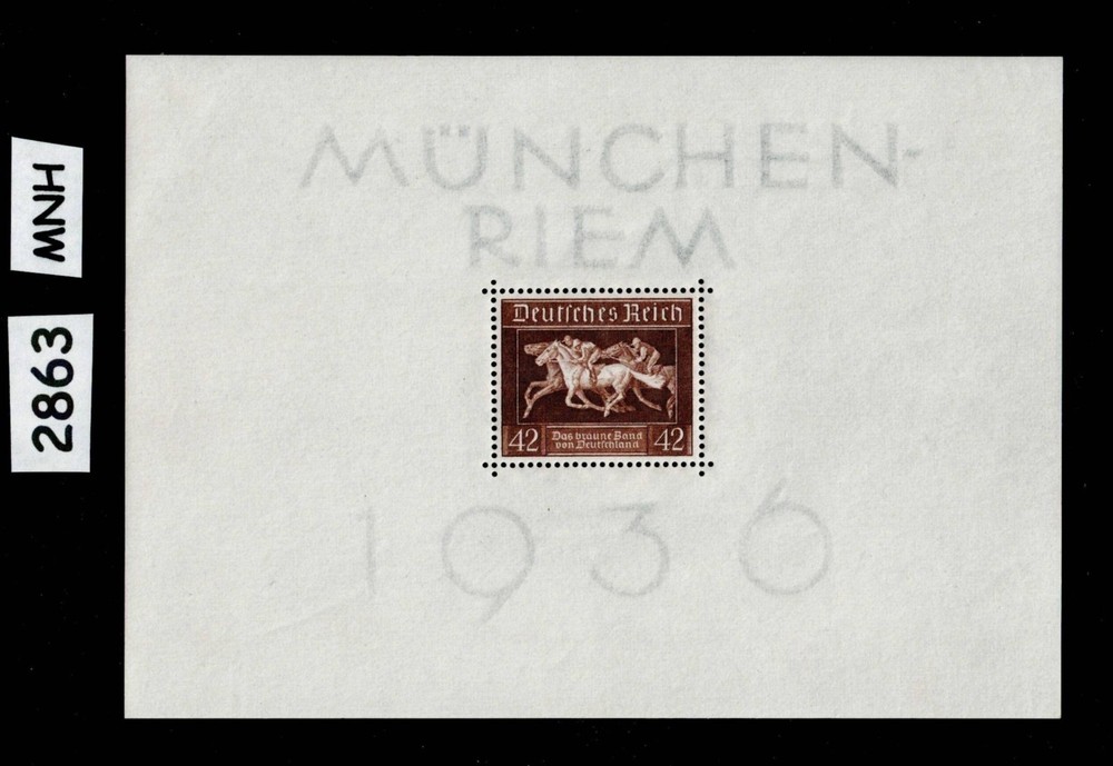 MNH Stamp Mini sheet B90 1936 Brown Ribbon Horse Race Munich Germany #2863
