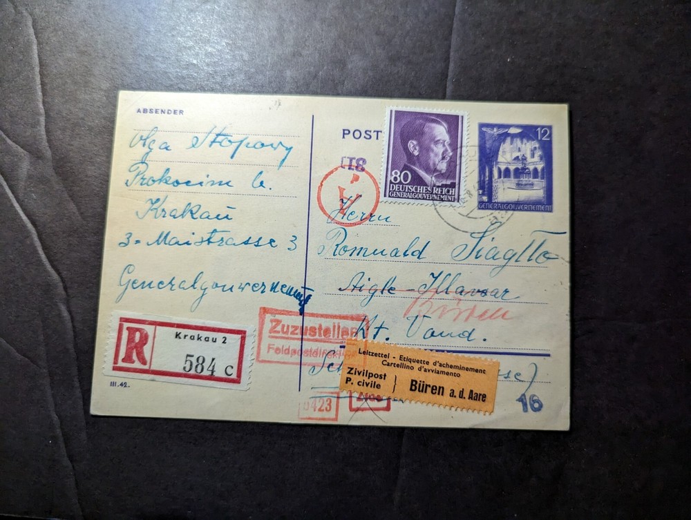 1943 Registered Germany General Government Postcard Cover Krakau