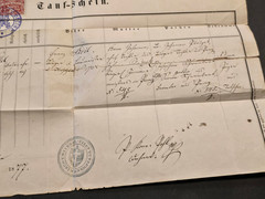1857 Austrian Baptism Certificate Taufschein w Revenue Stamps Original