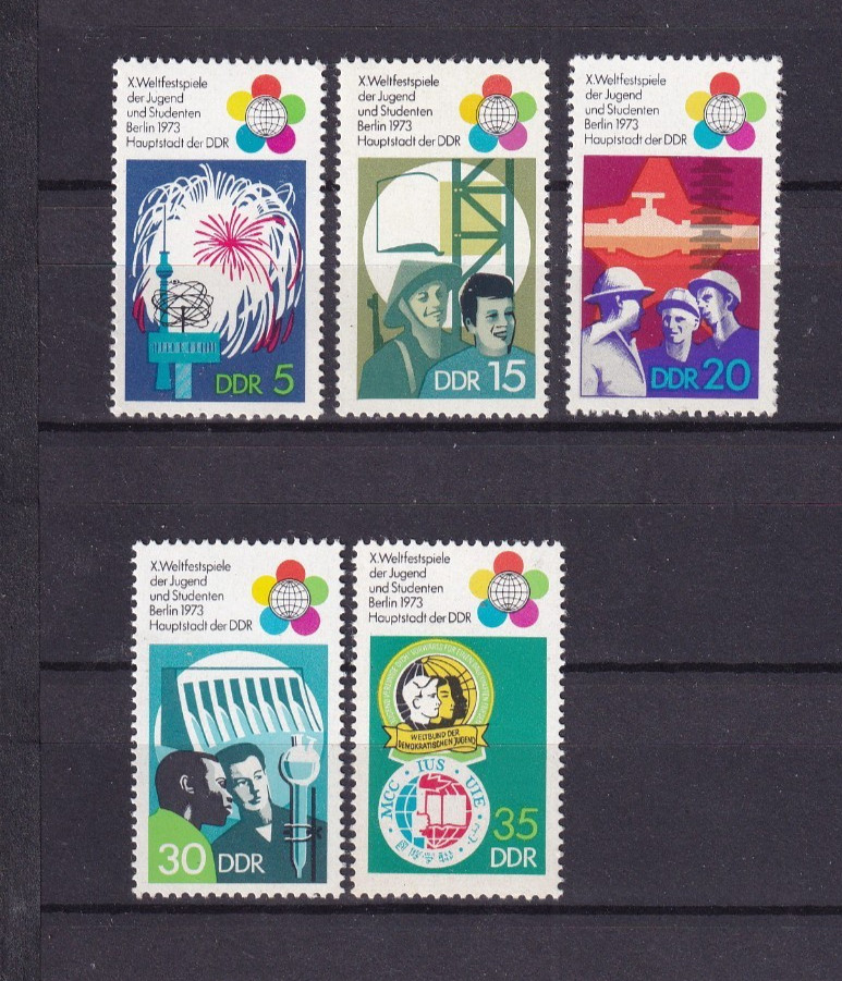 DDR MNH ** 1862-6 Scott 1477-81 World Youth Festival