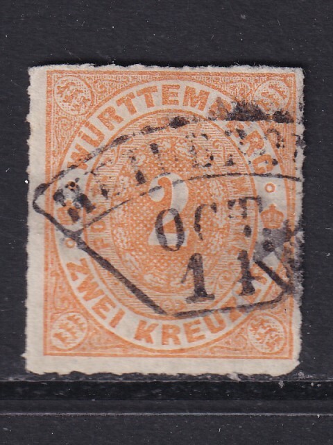 Wurttemberg 1869 MI 37b signed Brun CANC VF / CAT VALUE $330