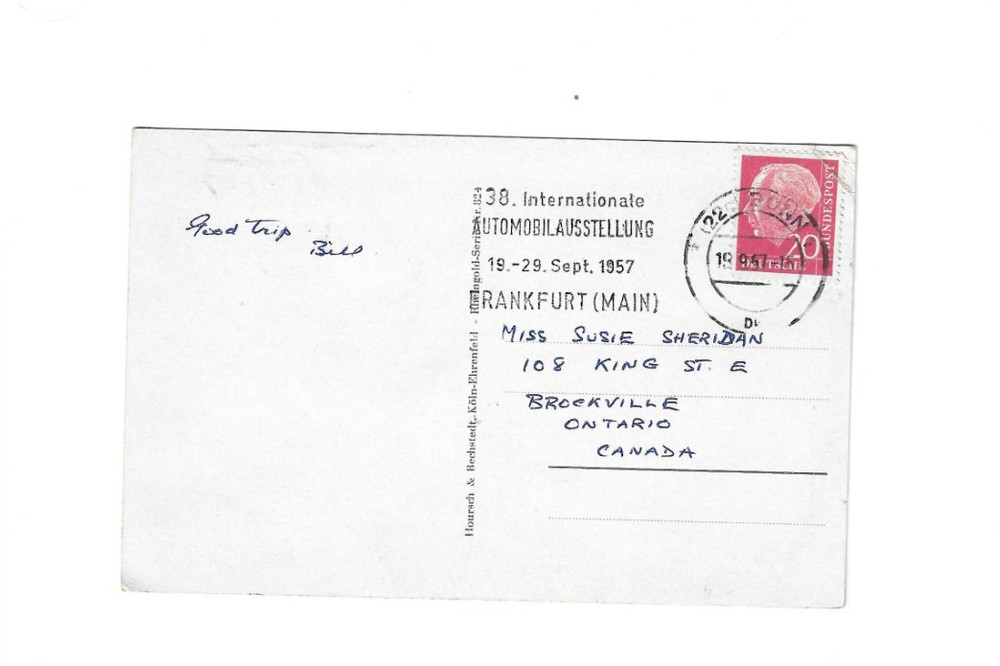 GERMANY 1957 Picture Post Card sent from Bonn to Canada – Slogan Cancel