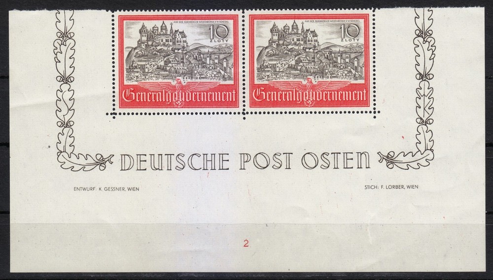 Poland OCCUPATION WW2 1941 MNH Mi 65 Sc N73 pair Cracow Castle plate 2 **