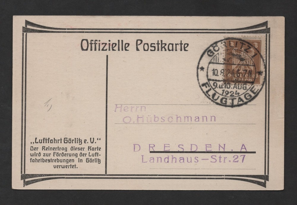 GERMANY 1924 EARLY AIRPLANE SHOW AUGUST 10, 1924 GÖRLITZ FLUGTAGE CDS