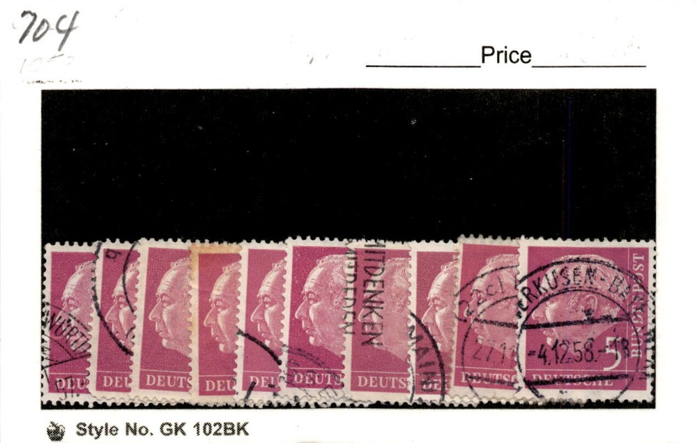 Germany, Postage Stamp, #704 Lot Used, 1954 President Theodor Heuss (AD)