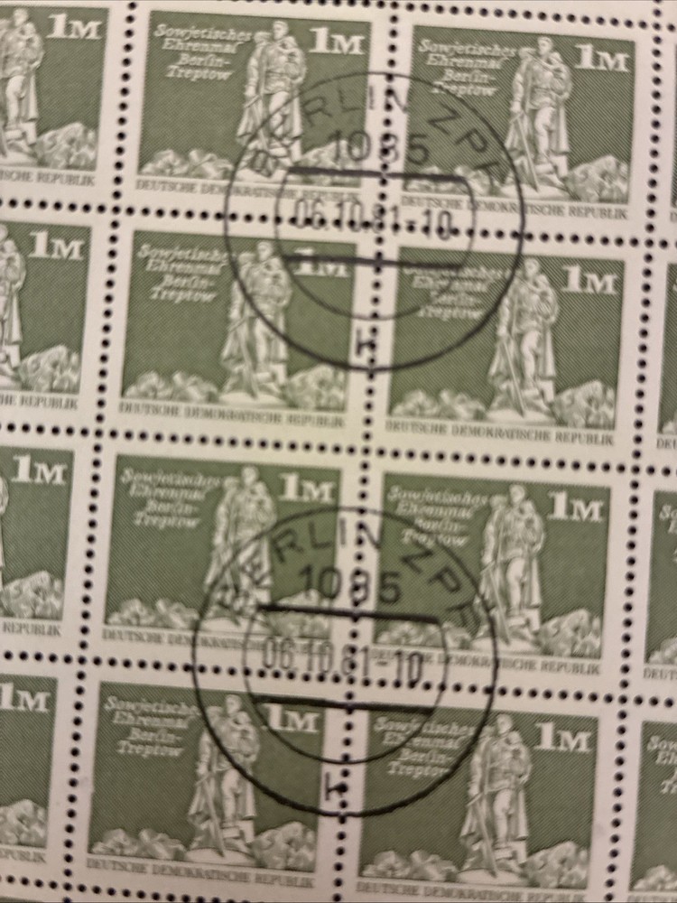 GERMANY DDR STAMPS 1980 Sc #2083 SHEET OF 100 CTO/NH WITH ALL 4 SELVAGES