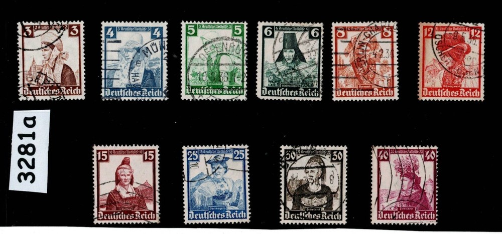 Stamp set B69-B78 1935 German costumes Prussia Saxony Bavaria Rhineland #3281a