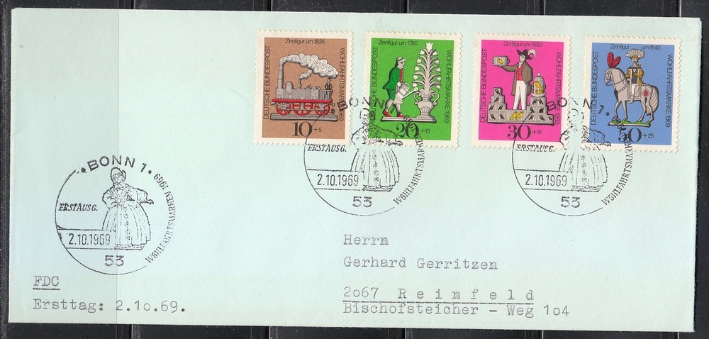 Germany 1969 FDC Mi 604-607 Sc B450-B453 .Tin Toys .Bonn