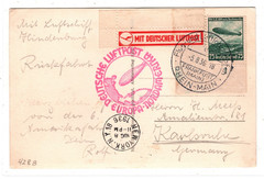 ZEPPELIN HINDENBURG Card 1936 Air Mail CORNER MARGINALS New York Karlsruhe KZ199