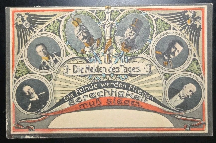 Germany 1915 WWI Propaganda Heroes: Enemies Will Fly, Justice Prevails Postcard