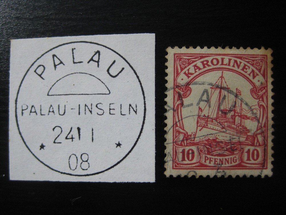 KAROLINEN GERMAN COLONY Mi. #9 used Kaiser Yacht stamp w/ Palau cancel!