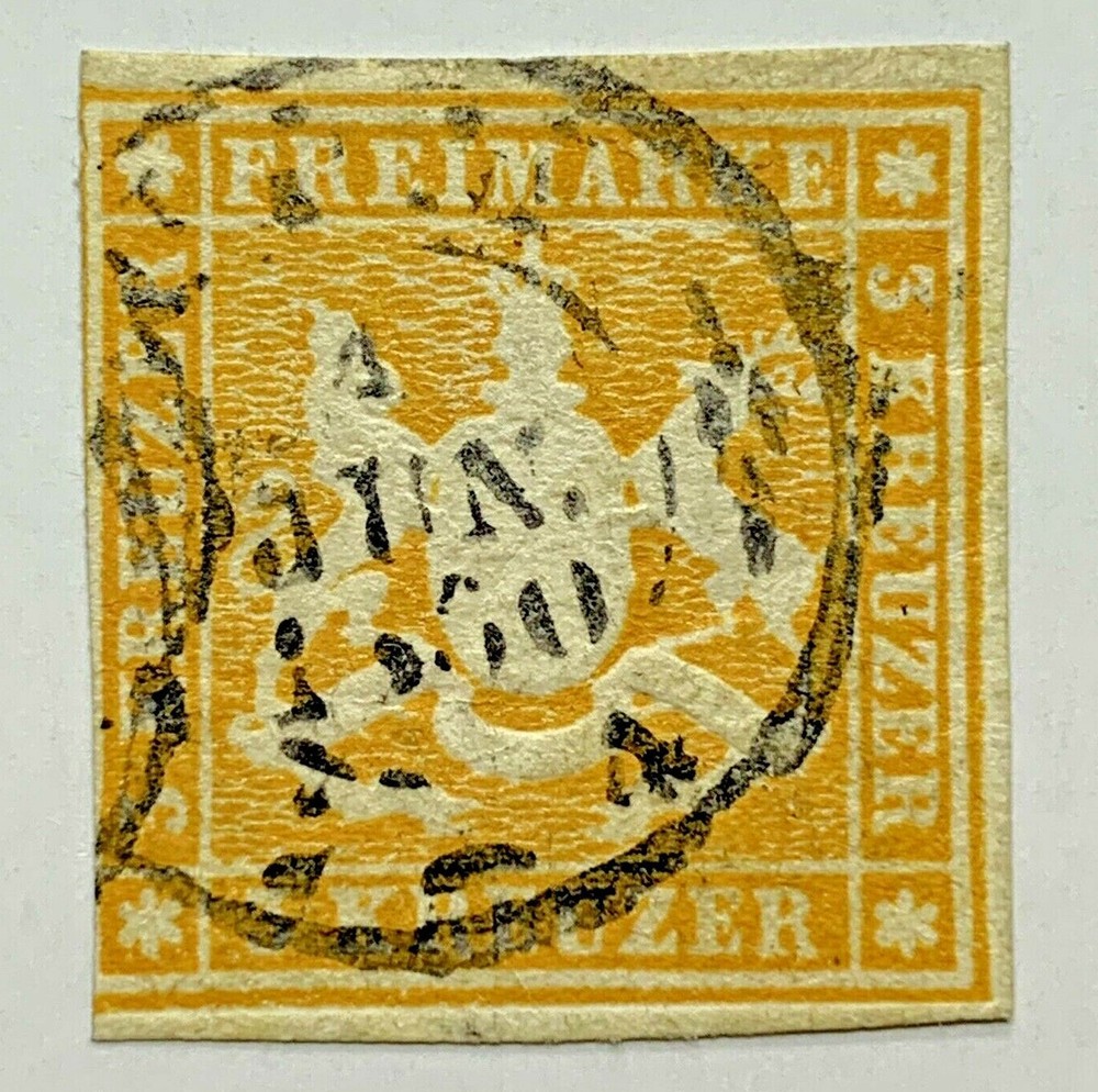1857/1859 WURTTEMBERG IMPERF STAMP WITH 1860 SON CANCEL