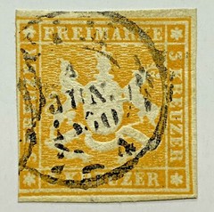 1857/1859 WURTTEMBERG IMPERF STAMP WITH 1860 SON CANCEL