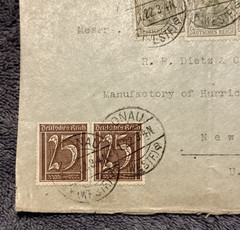 1922 Germany–Holland Commercial Cover to New York • 60pf & 15pf Germania Mix