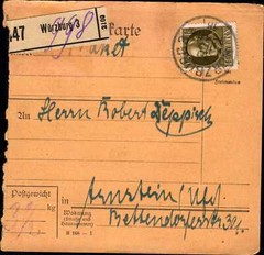 Bayern Parcel Card Würzburg 40 Pfennig (B2)