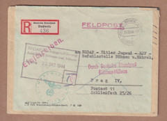 Oct 20 1944 Budweis Bohemia & Moravia Feldpost NSDAP Hitler Youth Office Prague