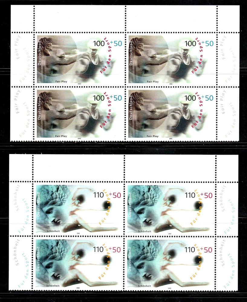 GERMANY 2000 SPORT FUND IN MARGINAL BLOCKS OF 4 M.N.H. CV £64. GOOD FOR RESALE