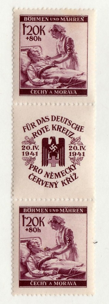 Bohemia Moravia B4 MNH OG Pair with Red Cross Label