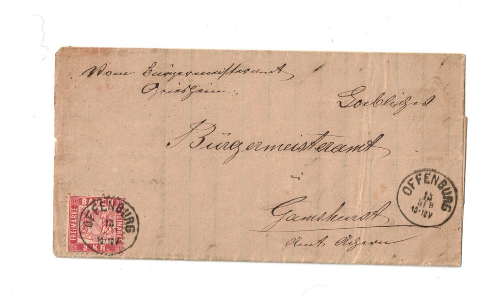 Baden, 3 Kr, German States, Offenburg, folded letter, 1871