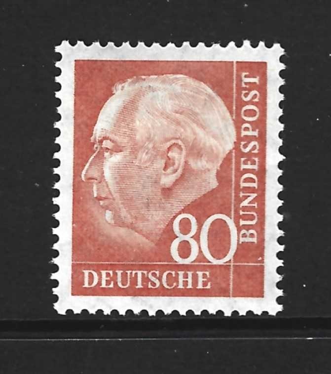 GERMANY – 1956-1957 – HEUSS DEFINITIVE – 80 PF RED-ORANGE – Scott #760 – MINT