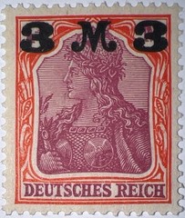 Travelstamps: 1920-1921 Germany Deutsches Reich 3 Mark on 3 Mark OVP STAMP MNH