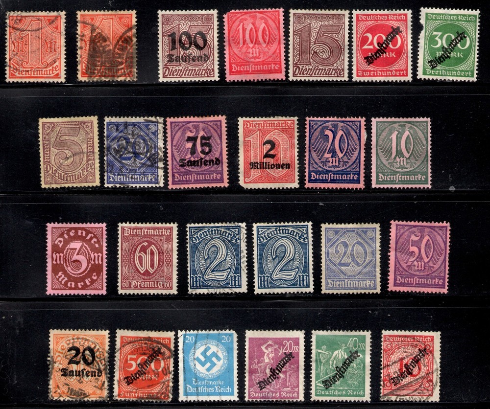 GERMANY 1921-1923 OFFICIAL STAMPS ASSORTED USED AND MINT HINGED