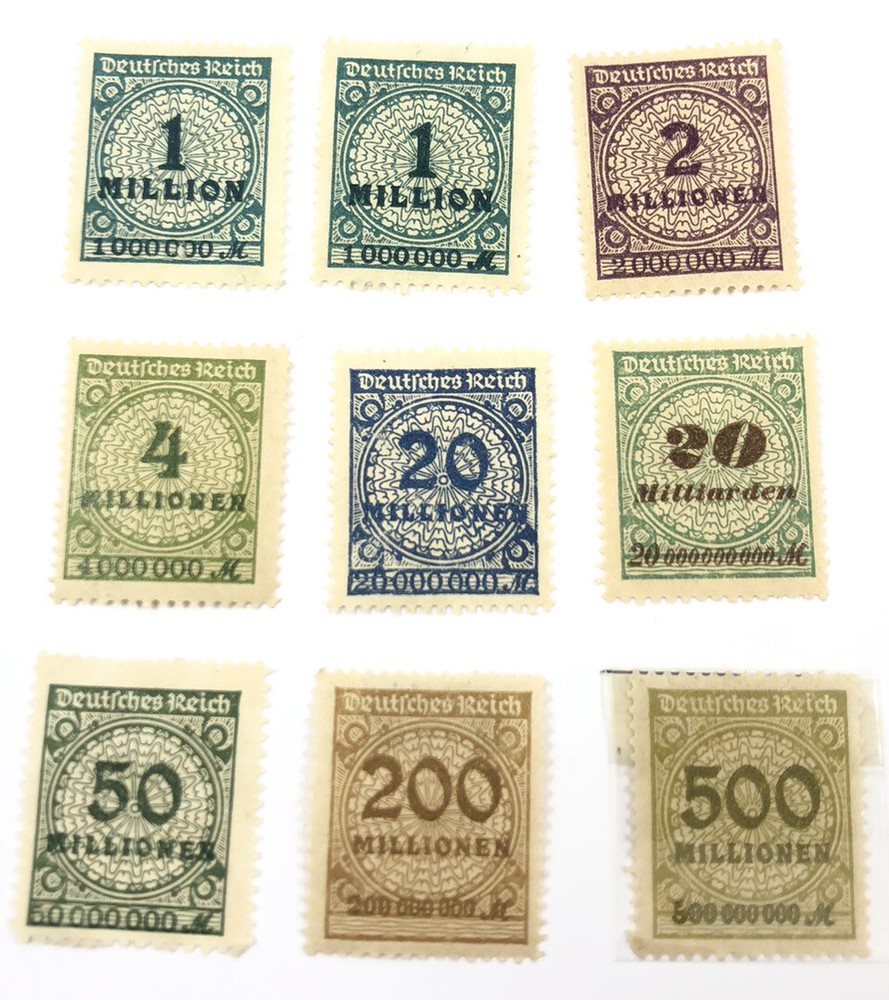 Unhung 9 Germany Deutsches Reich Milliarden & Millionen Marks Stamps Year 1923