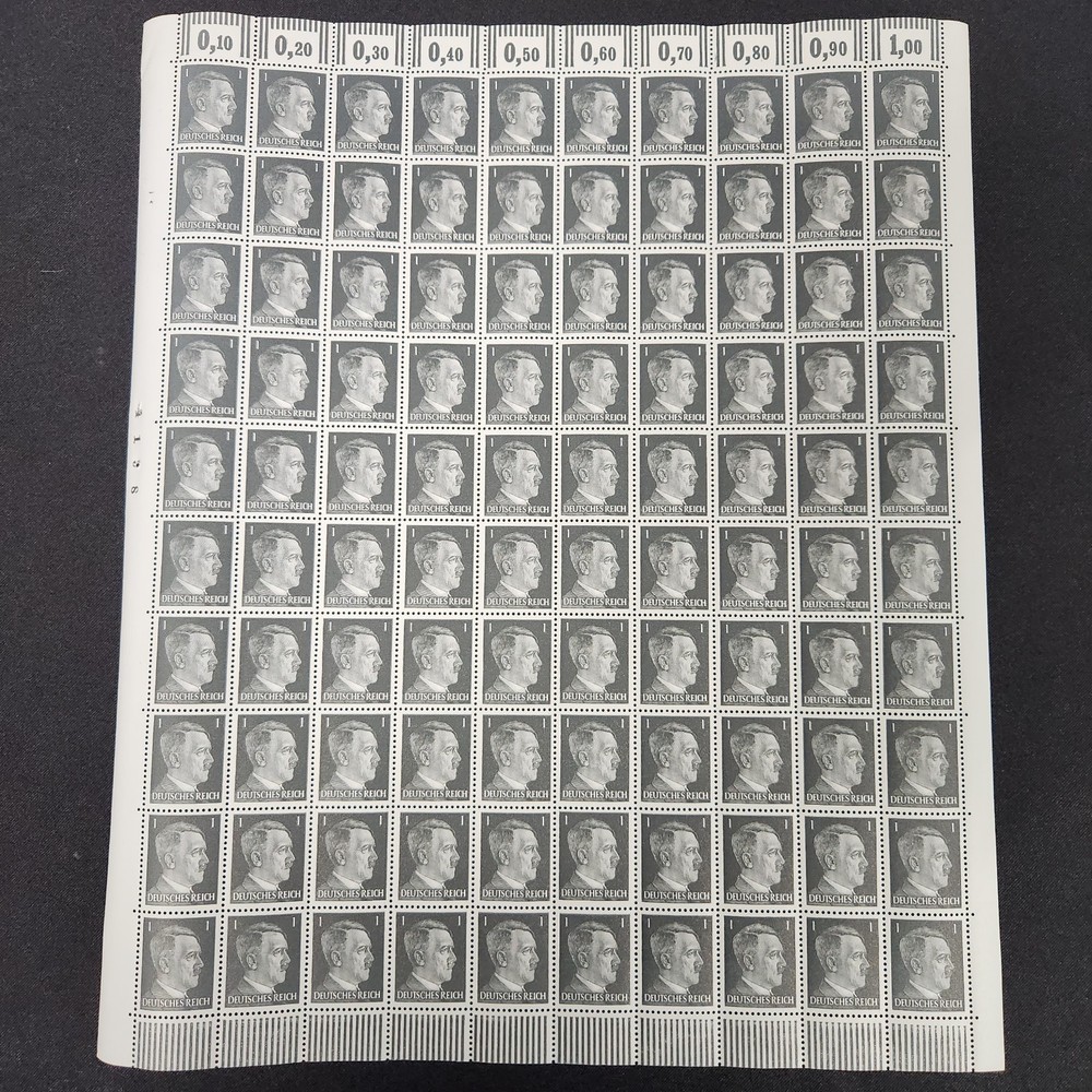 1941 1 Pfenning German Adolph Hitler Full Stamp Sheet WW2 WWII Third Reich 101