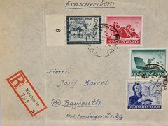 1944 Germany Registered Cover München Bayreuth Reichspost Mi 888-891 WWII