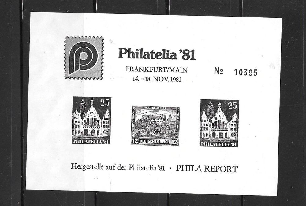 GERMANY 1981 BLACK PRINT OLD GERMAN DEFINS MNH IMPERF BLACK PRINT SOUVENIR SHEET