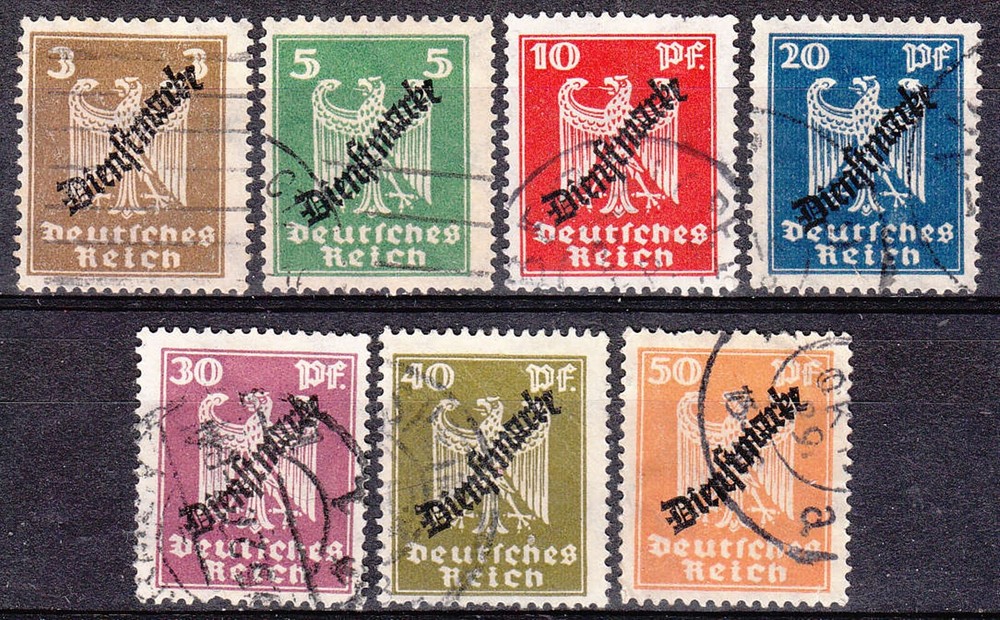 Stamp Germany Official Mi 105-11 Sc O53-9 1924Dienst Reich Inflation Used