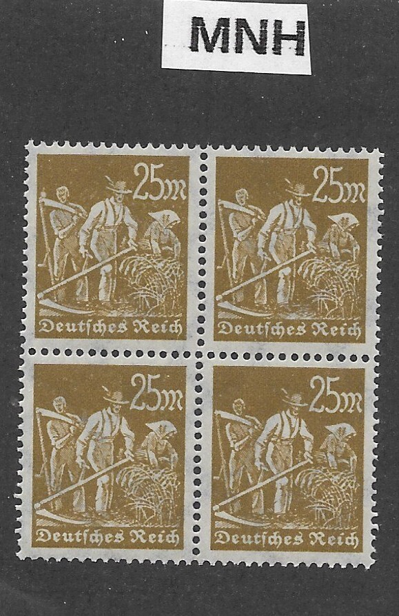 MNH stamp block 25 Mark Scott #225 Farmers Farming Weimar German Republic 1923