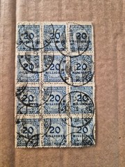 Germany 12 Stamp block. Deutsches Reich 20 Million hyperinflation Mi# 319 SG#334