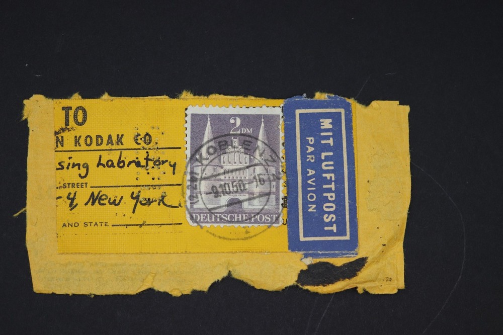 GERMANY KODAK PRINT LAB PARCEL ADDRESS LABEL AIRMAIL GERMANY PERFIN 0992 SC#659