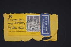 GERMANY KODAK PRINT LAB PARCEL ADDRESS LABEL AIRMAIL GERMANY PERFIN 0992 SC#659