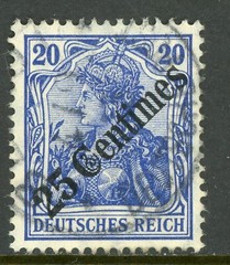 GANDALF Germany 1908 Offices in Turkey 25 Centimes/20pf Blue Scott # 57 VFU K796
