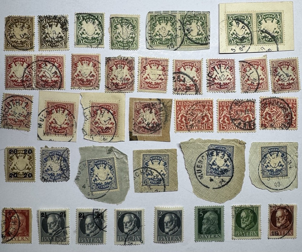 38 Bavaria Bayern Used Stamp Lot Coat Arms Ludwig München Cancel 1890s-1920s