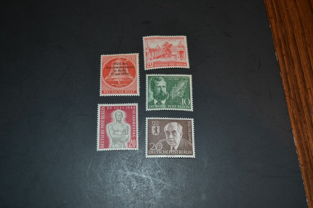 GERMANY BERLIN SCOTT #9N103-9N107 REUTER MERGENTHALER BELL SURCHARGE MH SET OF 5